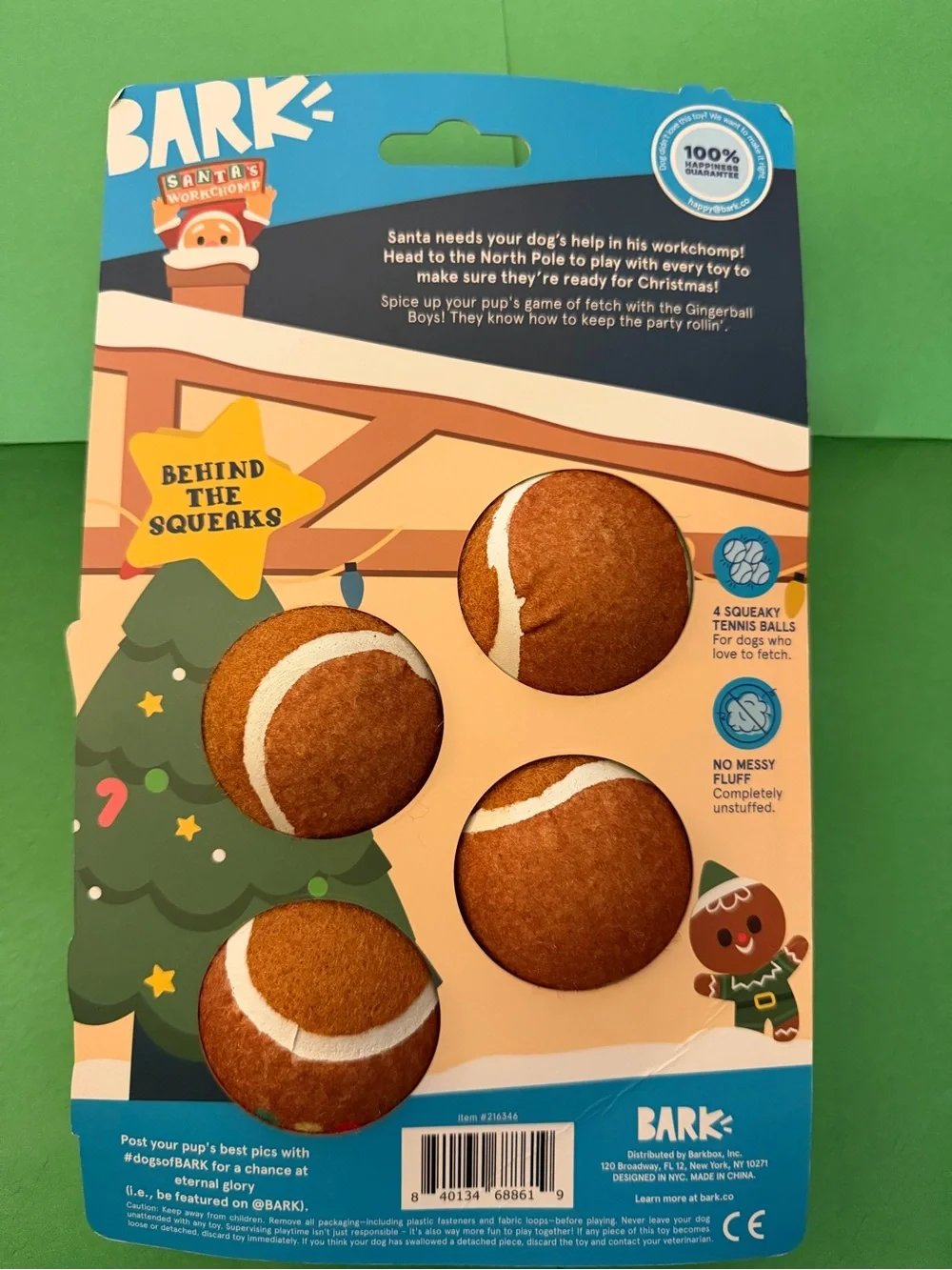 BARK Gingerbread Squeaky Tennis Balls - Brown & White